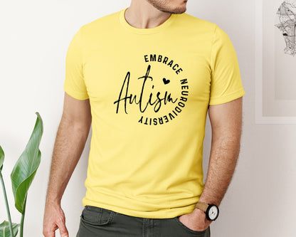 brand:Bella Canvas|color:Yellow|Embrace Neurodiversity Autism Graphic T-Shirt