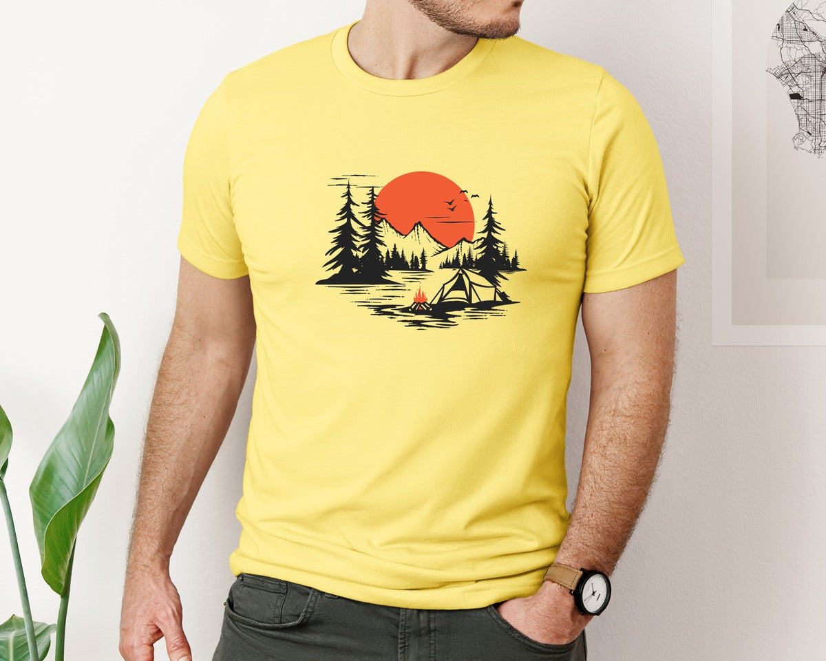 brand:Bella Canvas|color:Yellow|Sunset Camping Adventure T Shirt Design 9 Graphic T-Shirt