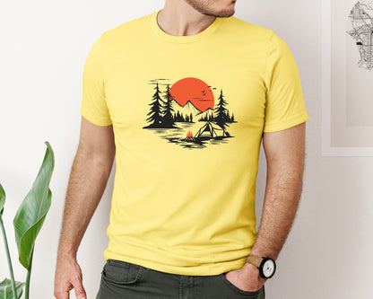 brand:Bella Canvas|color:Yellow|Sunset Camping Adventure T Shirt Design 9 Graphic T-Shirt