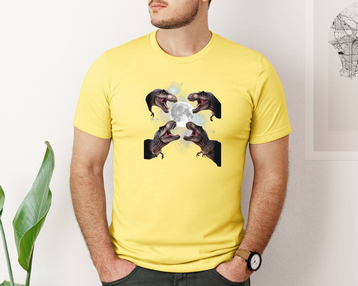 brand:Bella Canvas|color:Yellow|T Rex Roar Full Moon Graphic T-Shirt