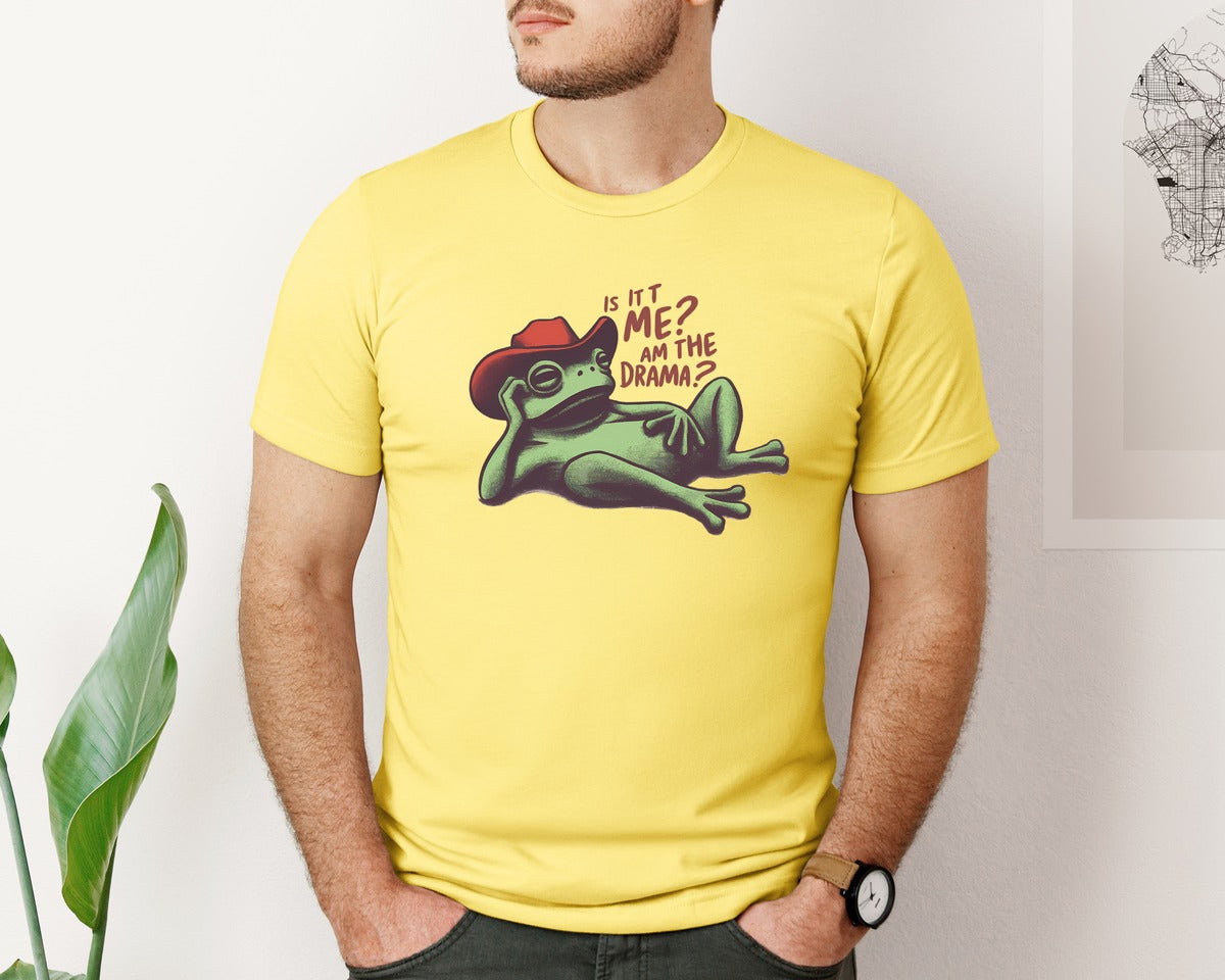 brand:Bella Canvas|color:Yellow|Drama Frog Funny Cowboy Aesthetic Graphic T-Shirt