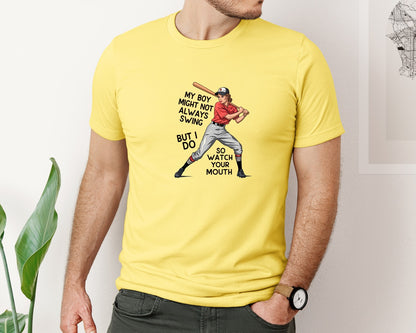 brand:Bella Canvas|color:Yellow|Baseball Mom Funny Softball 3 Graphic T-Shirt