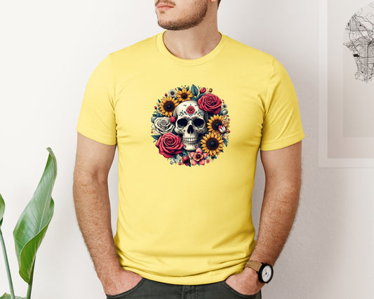 Vintage Floral Skull Printable Art Graphic T-Shirt