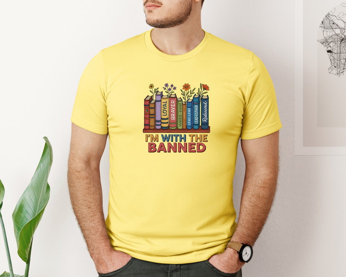 brand:Bella Canvas|color:Yellow|Floral Book Design Graphic T-Shirt