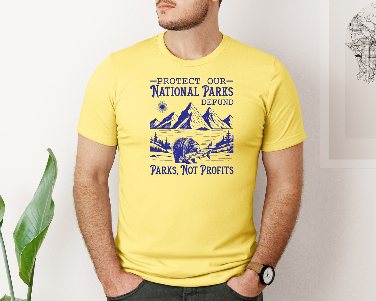 brand:Bella Canvas|color:Yellow|Protect Our National Parks Defund Doge Graphic T-Shirt