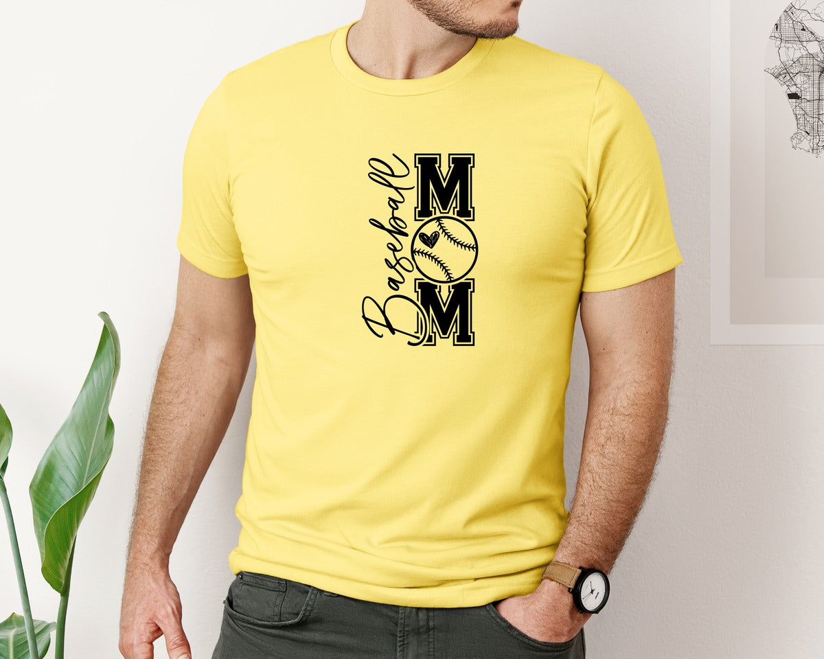 brand:Bella Canvas|color:Yellow|Baseball Mom Baseball Mom 2 Graphic T-Shirt