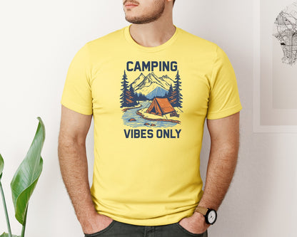 brand:Bella Canvas|color:Yellow|Camping Vibes Only Outdoor Adventure Tee Graphic T-Shirt