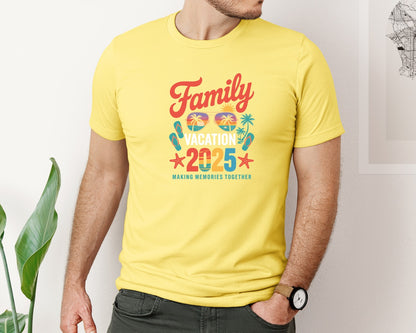 brand:Bella Canvas|color:Yellow|Family Beach Vacation 2025 Family 3 Graphic T-Shirt