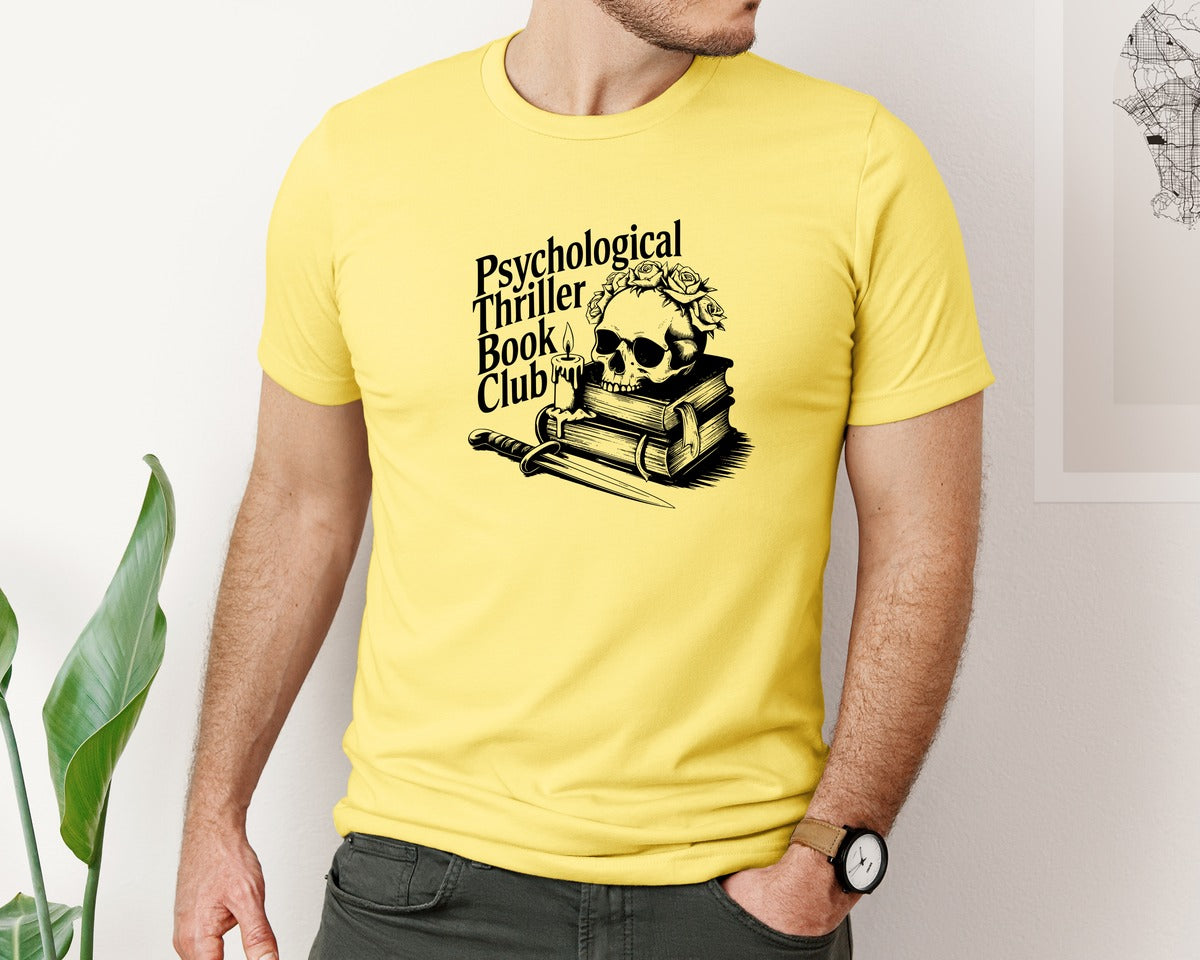 brand:Bella Canvas|color:Yellow|Psychological Thriller Book Club T S Graphic T-Shirt