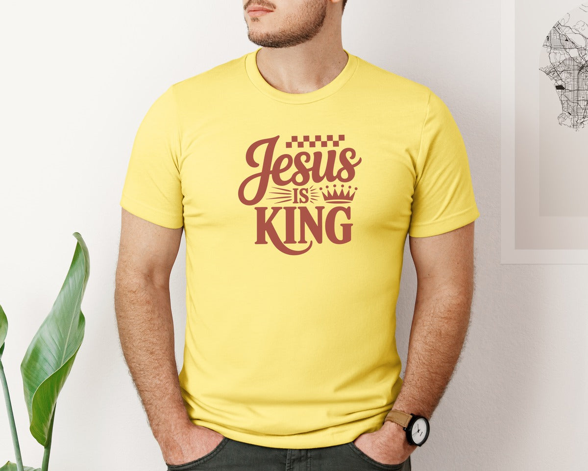 brand:Bella Canvas|color:Yellow|Christian Typography Jesus Is King Graphic T-Shirt