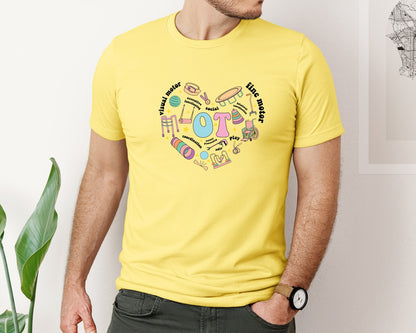 brand:Bella Canvas|color:Yellow|Pediatric Ot Heart Design Therapist Graphic T-Shirt