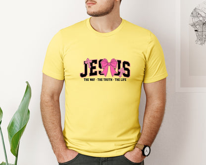 brand:Bella Canvas|color:Yellow|Coquette Christian Jesus Preppy Graphic T-Shirt