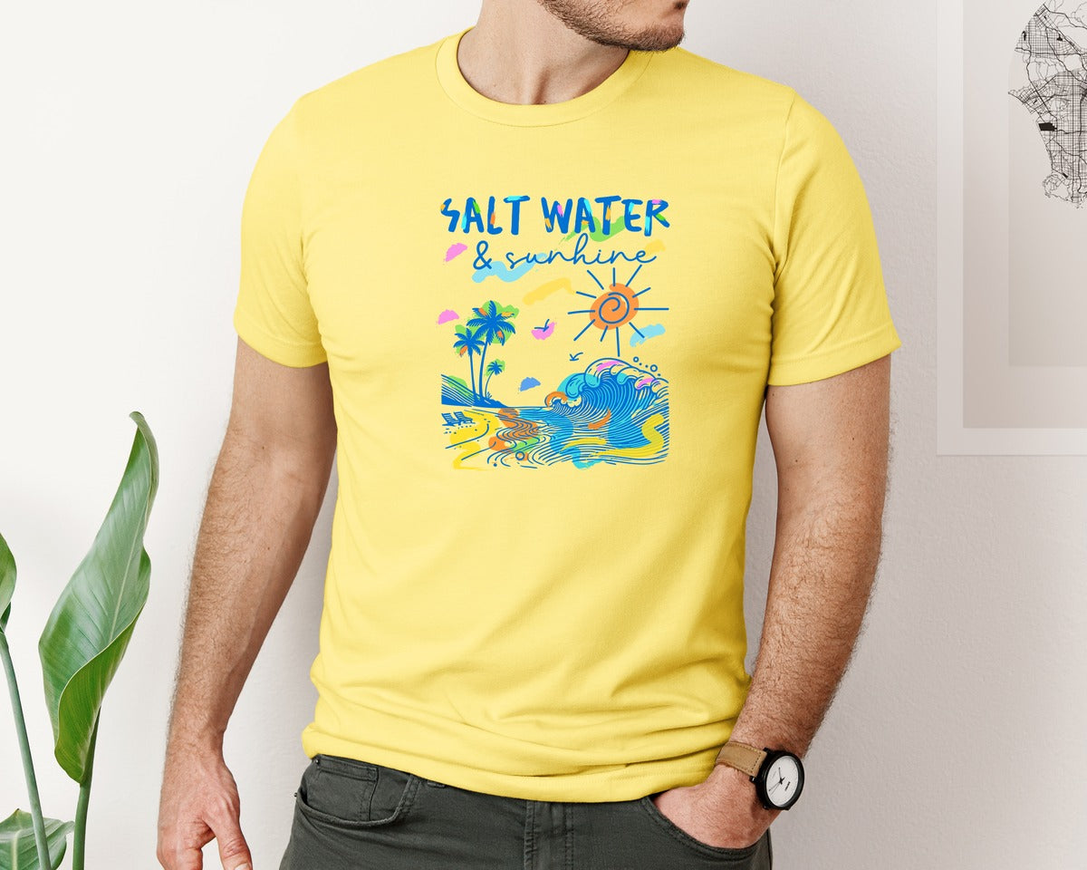 brand:Bella Canvas|color:Yellow|Summer Beach Salt Water Sunshine Graphic T-Shirt