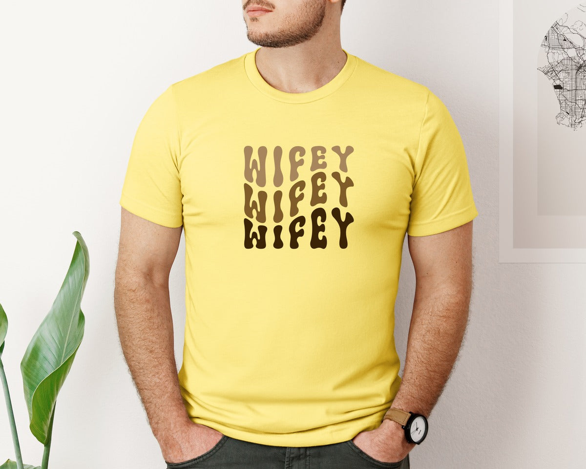brand:Bella Canvas|color:Yellow|Wifey Crewneck Design Retro Wifey Desig Graphic T-Shirt