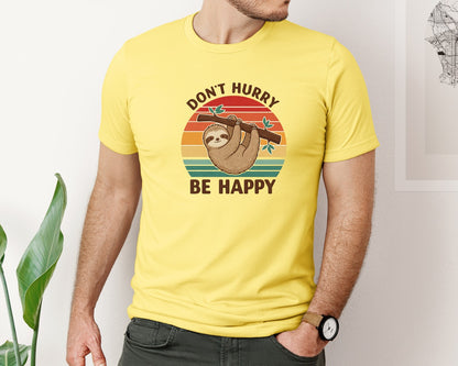 brand:Bella Canvas|color:Yellow|Sloth Dont Hurry Be Happy Graphic T-Shirt
