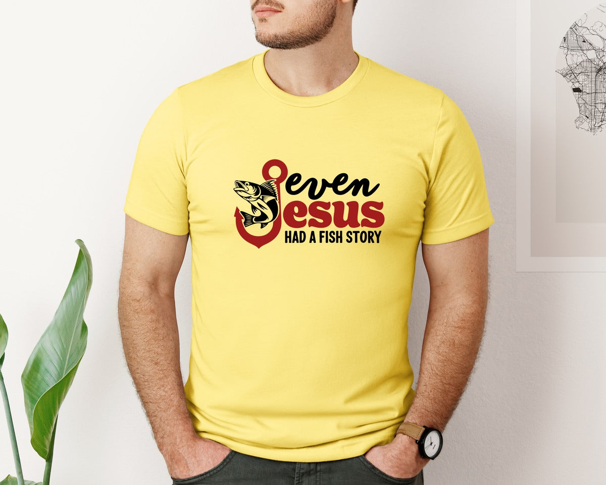 brand:Bella Canvas|color:Yellow|Even Jesus Had A Fish Story 3 Graphic T-Shirt