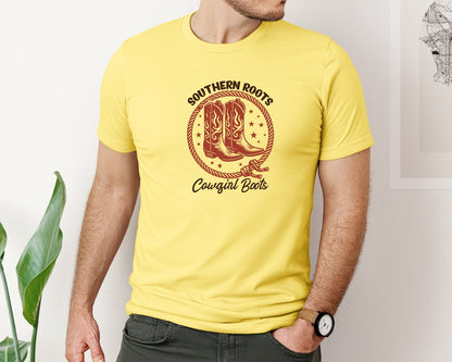 brand:Bella Canvas|color:Yellow|Southern Roots Cowgirl Boots Cowgir Graphic T-Shirt