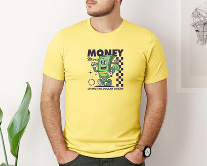 brand:Bella Canvas|color:Yellow|Retro Money Cartoon Character Design Graphic T-Shirt
