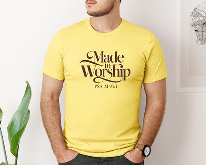 brand:Bella Canvas|color:Yellow|Made To Worship Psalm 951 Design 3 Graphic T-Shirt