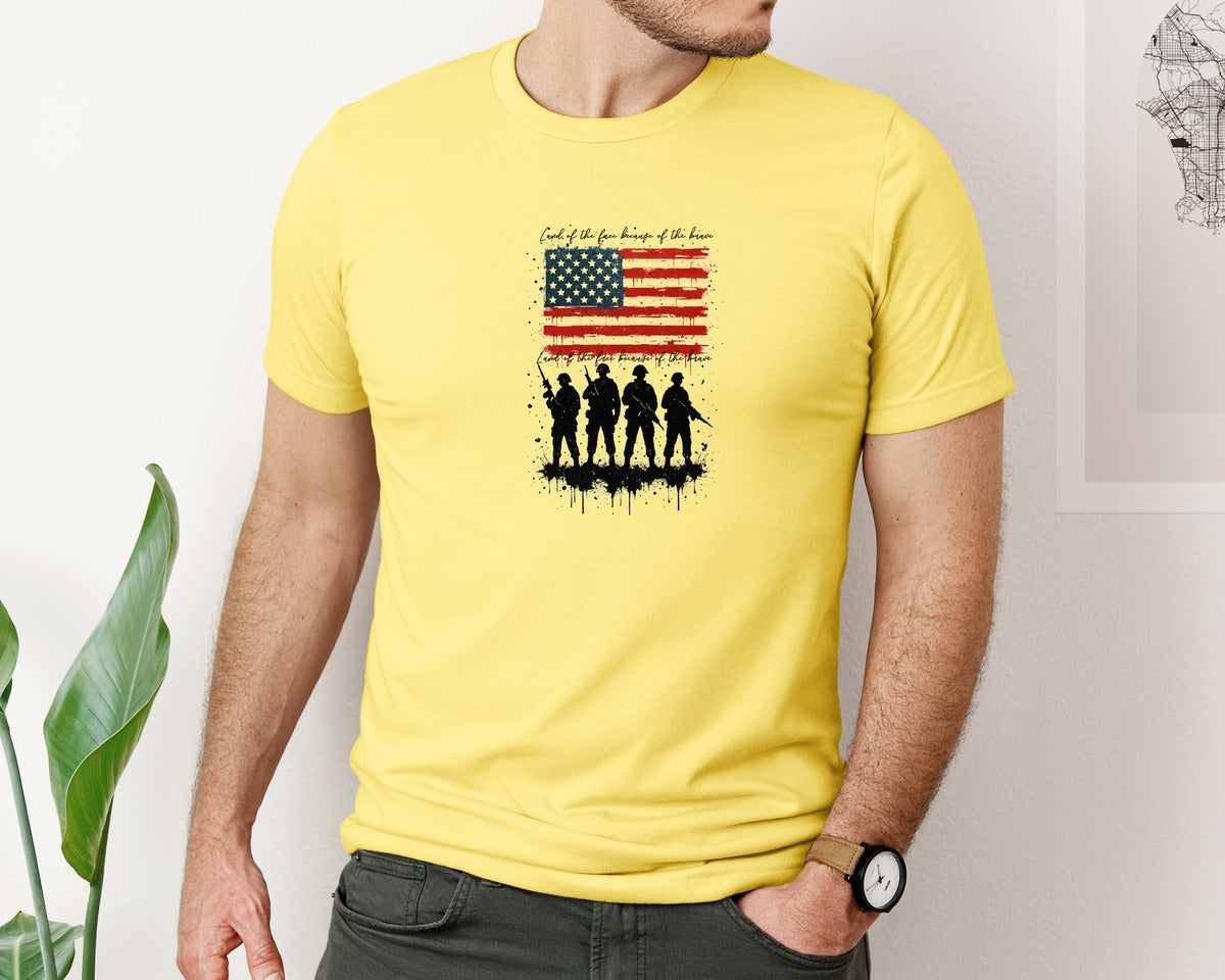 brand:Bella Canvas|color:Yellow|Land Of The Free Patriotic Graphic T-Shirt