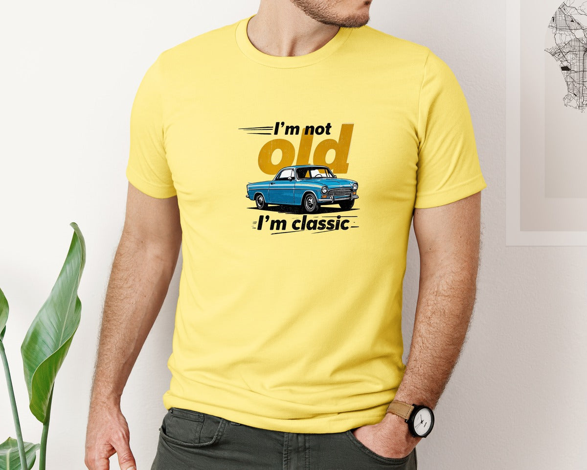 brand:Bella Canvas|color:Yellow|Vintage Car Im Classic T Shirt Design Graphic T-Shirt