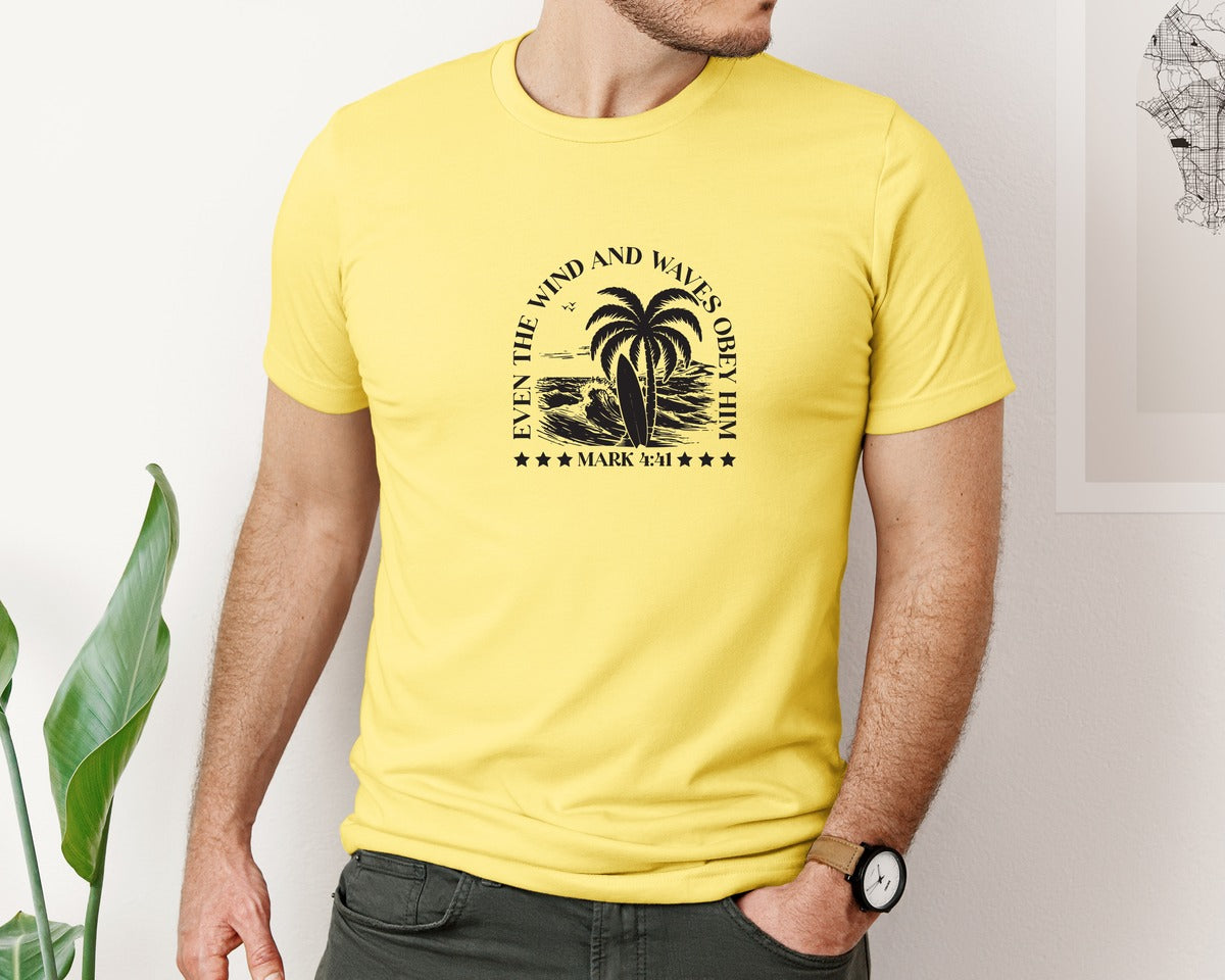 brand:Bella Canvas|color:Yellow|Wind And Waves Obey Him Mark 441 Graphic T-Shirt