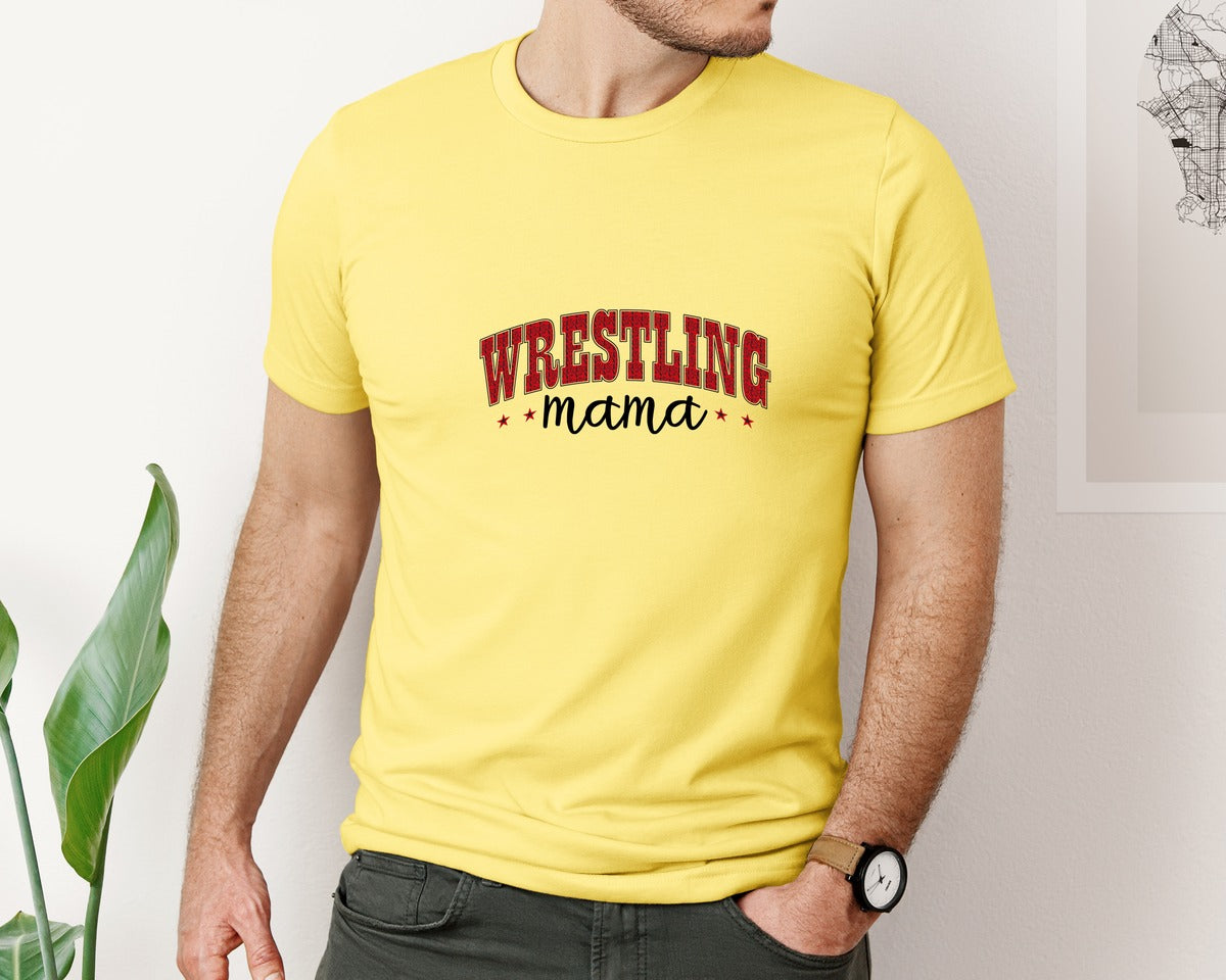 brand:Bella Canvas|color:Yellow|Wrestling Mama Sports Mom Graphic T-Shirt