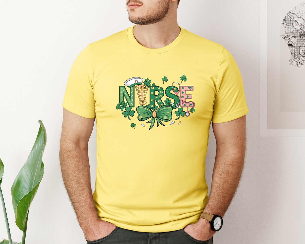 brand:Bella Canvas|color:Yellow|St Patricks Day Nurse Lucky Nurse 6 Graphic T-Shirt