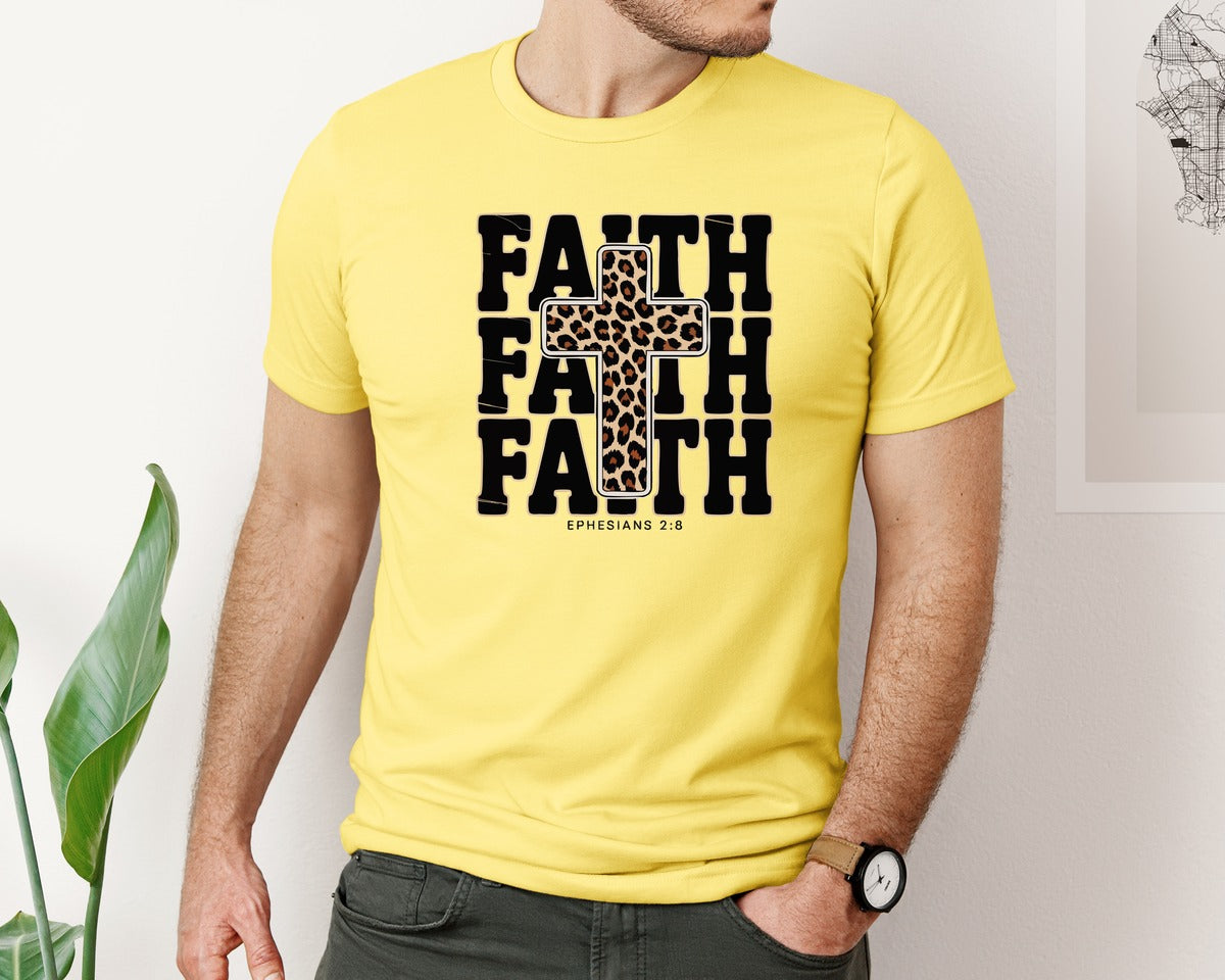 brand:Bella Canvas|color:Yellow|Faith Leopard Ephesians 28 Art Graphic T-Shirt