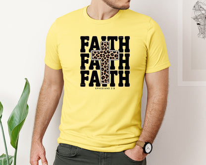 brand:Bella Canvas|color:Yellow|Faith Leopard Ephesians 28 Art Graphic T-Shirt