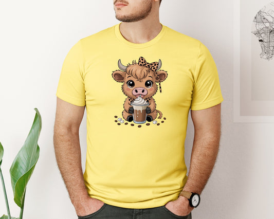 Coffee Cow Cute Leopard Bow Girl Graphic T-Shirt