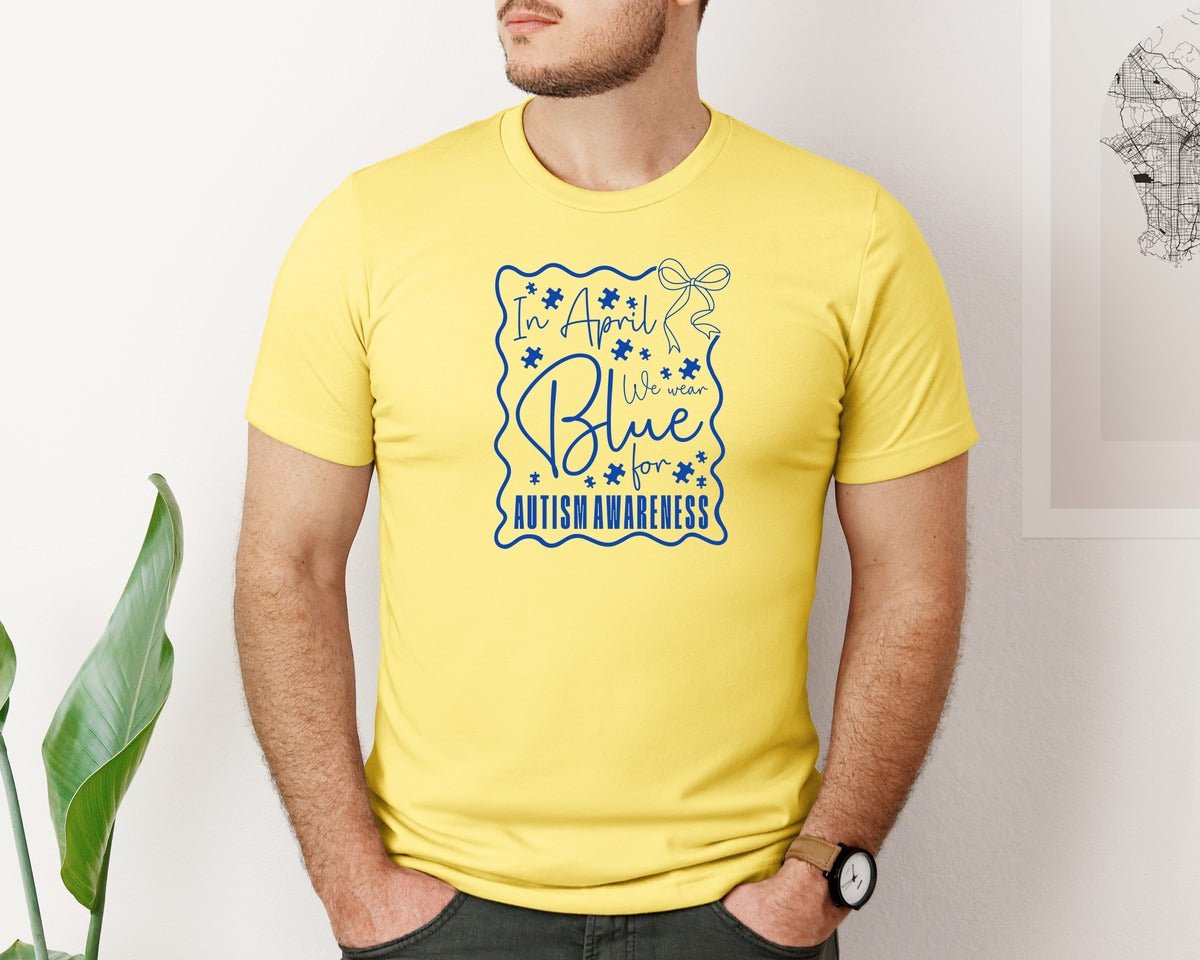 brand:Bella Canvas|color:Yellow|In April We Wear Blue Autism 2 Graphic T-Shirt