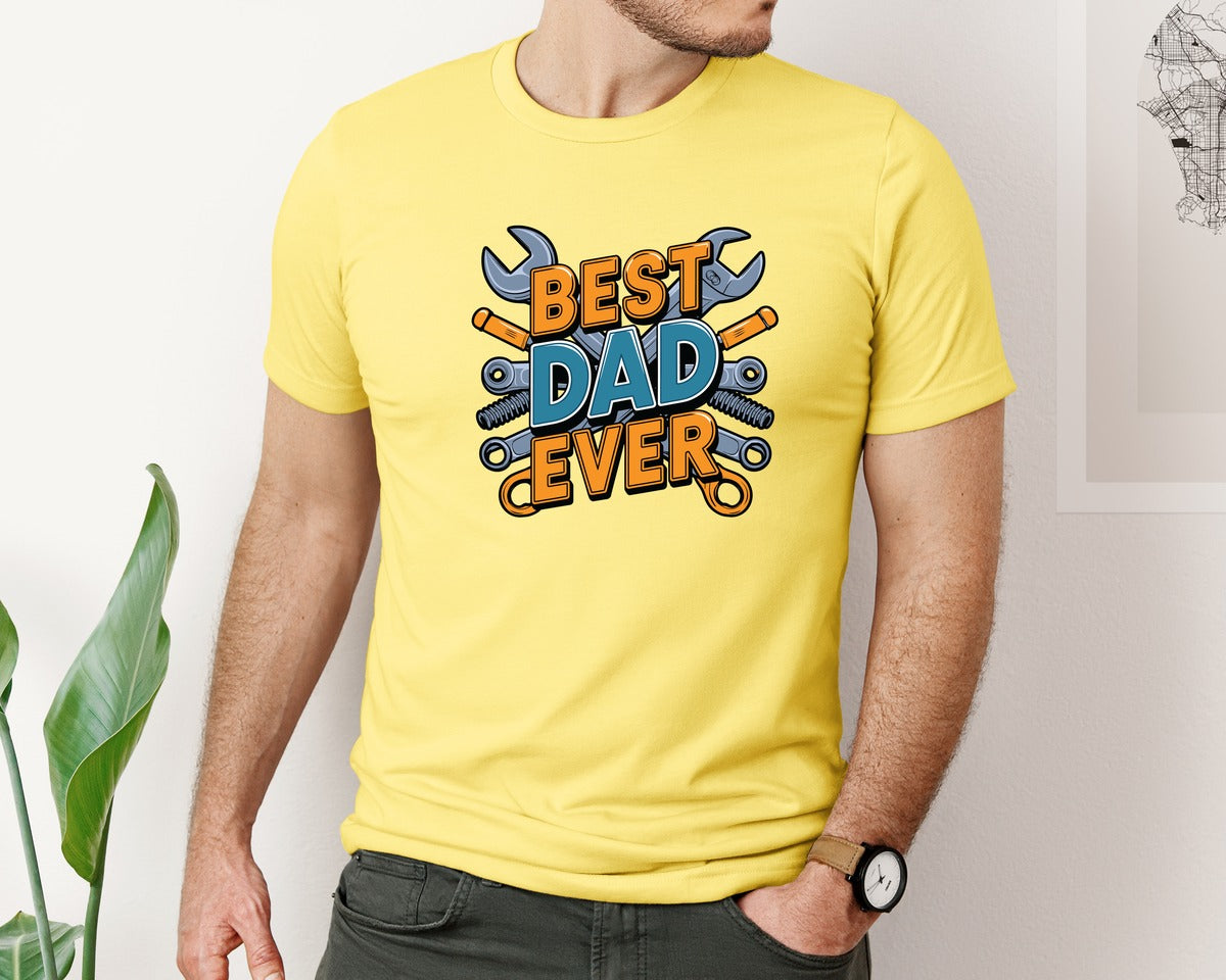 brand:Bella Canvas|color:Yellow|Mechanic Dad 3 Graphic T-Shirt