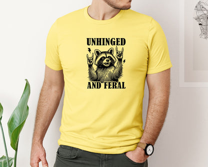 brand:Bella Canvas|color:Yellow|Unhinged And Feral Vintage Raccoon Meme Graphic T-Shirt