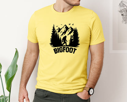 brand:Bella Canvas|color:Yellow|Retro Bigfoot Silhouette Pixel Art Graphic T-Shirt