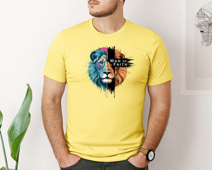 brand:Bella Canvas|color:Yellow|Man Of Faith Lion Cross Graphic T-Shirt