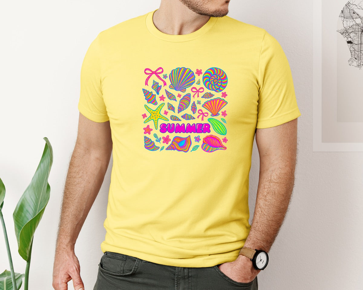 brand:Bella Canvas|color:Yellow|Coquette Seashell Pngbeach Coastal Graphic T-Shirt