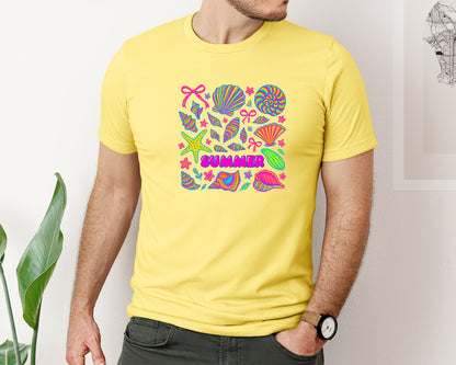 brand:Bella Canvas|color:Yellow|Coquette Seashell Pngbeach Coastal Graphic T-Shirt