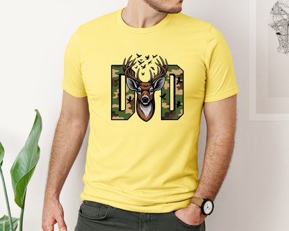brand:Bella Canvas|color:Yellow|Camo Dad Deer Antler Design Graphic T-Shirt