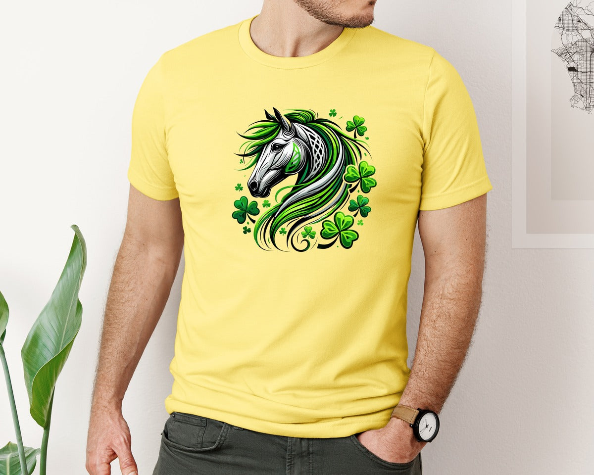 brand:Bella Canvas|color:Yellow|St Patricks Day Horse Lucky Graphic T-Shirt