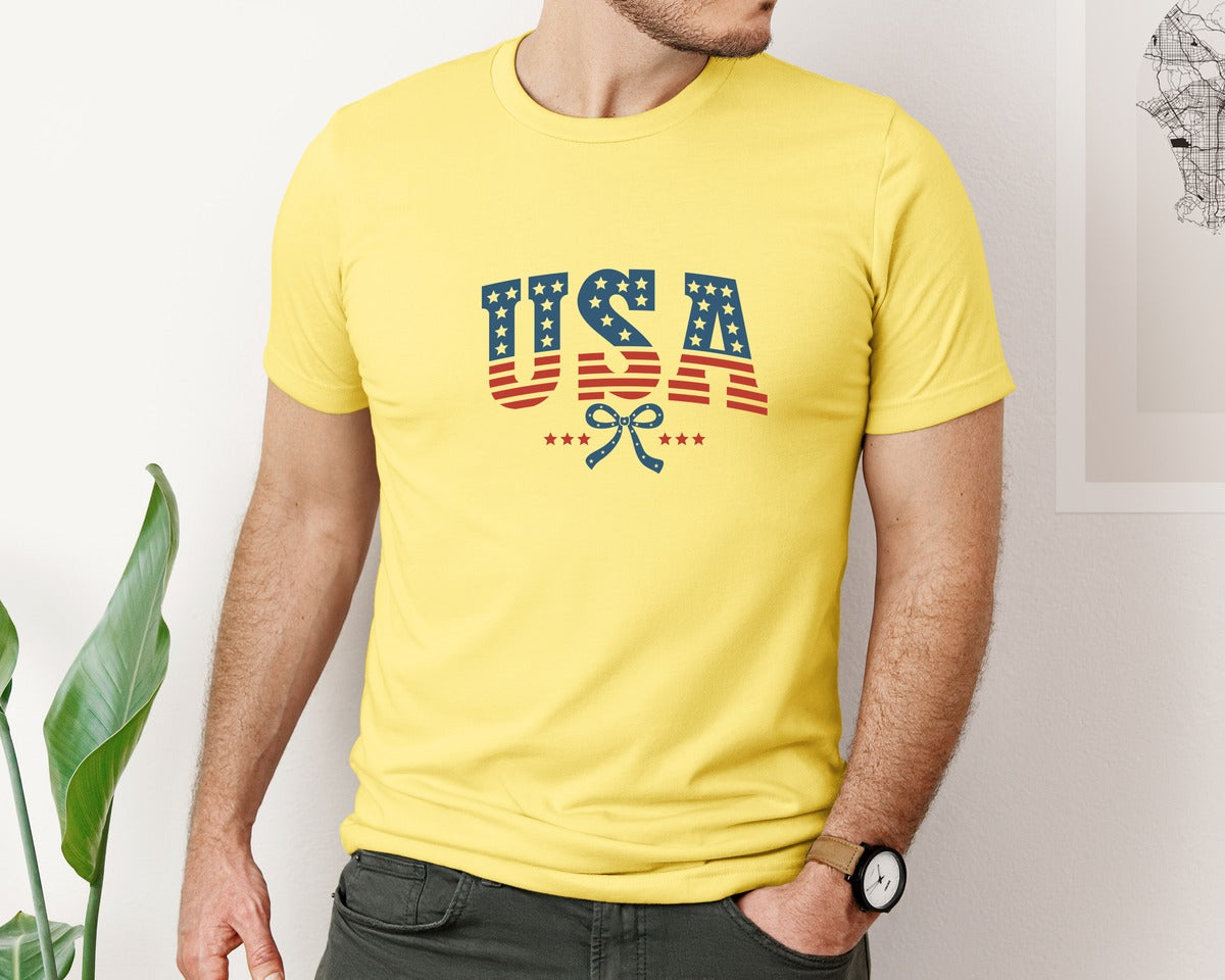 brand:Bella Canvas|color:Yellow|Retro Usa Coquette 4Th Of July Graphic T-Shirt