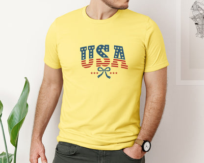 brand:Bella Canvas|color:Yellow|Retro Usa Coquette 4Th Of July Graphic T-Shirt