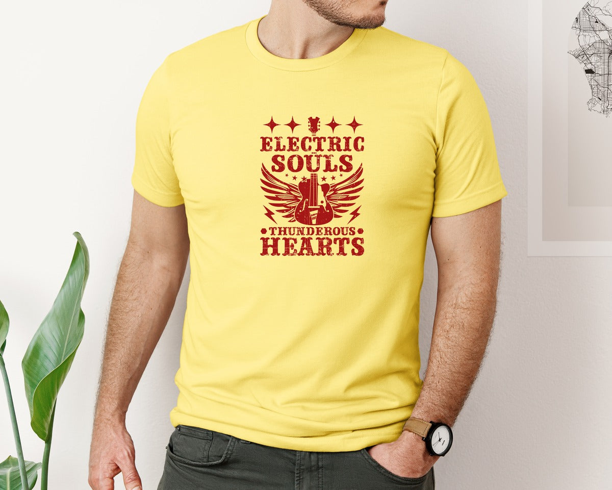 brand:Bella Canvas|color:Yellow|Electric Souls Thunderous Hearts Graphic T-Shirt