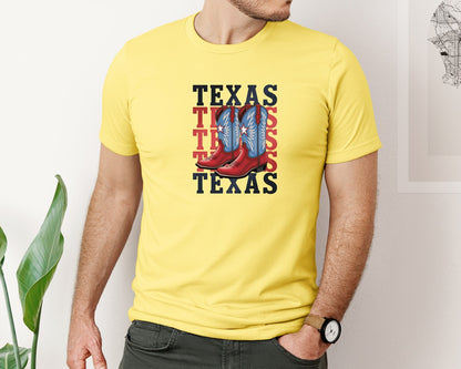 brand:Bella Canvas|color:Yellow|Texas Cowboy Boots Western Rodeo 4 Graphic T-Shirt