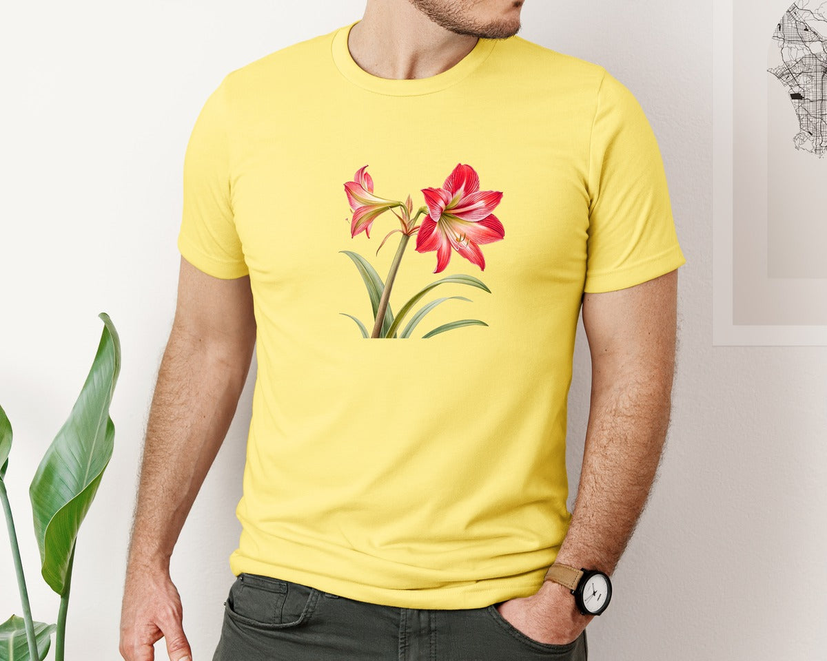 brand:Bella Canvas|color:Yellow|Red Amaryllis Flower T Shirt Design Graphic T-Shirt