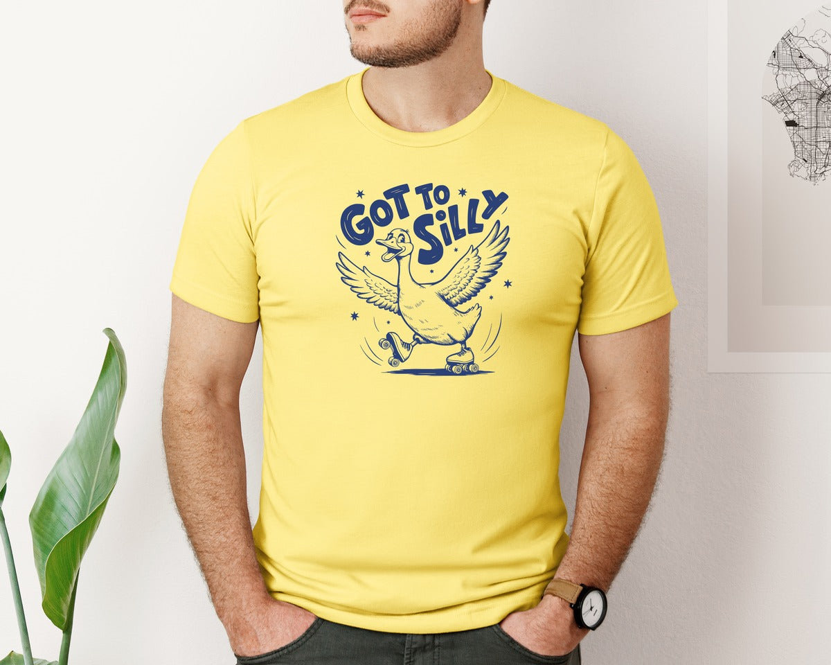 brand:Bella Canvas|color:Yellow|Funny Goose Got Too Silly Design Graphic T-Shirt