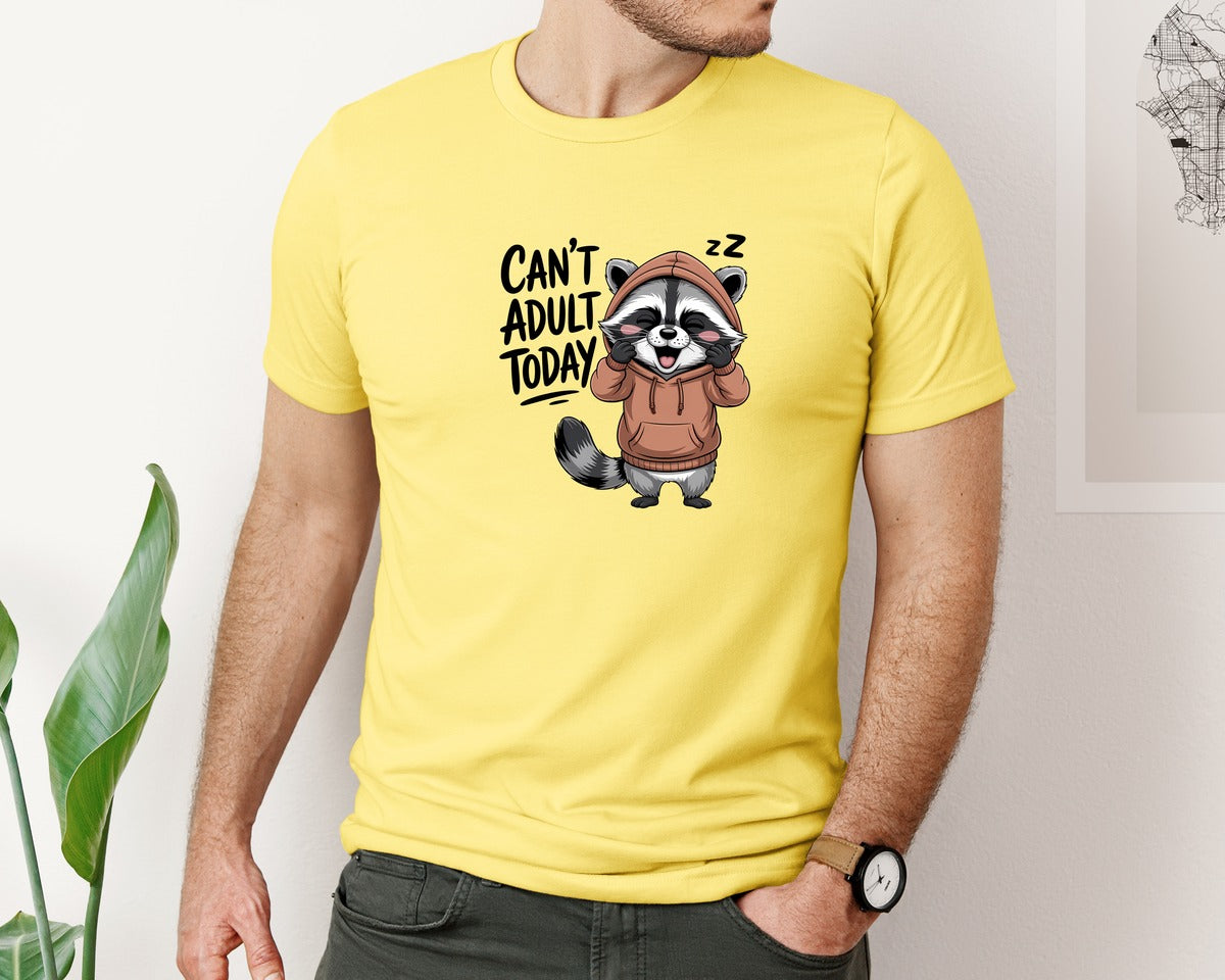 brand:Bella Canvas|color:Yellow|Funny Raccoon Cant Adult Today Graphic T-Shirt