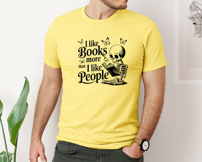 brand:Bella Canvas|color:Yellow|I Like Books More Than I Like People 3 Graphic T-Shirt