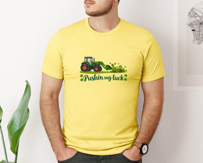 brand:Bella Canvas|color:Yellow|Pushin My Luck St Patricks Day 3 Graphic T-Shirt
