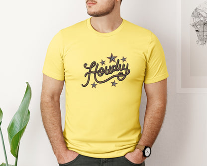 brand:Bella Canvas|color:Yellow|Howdy Western Cowboy Rope Graphic T-Shirt